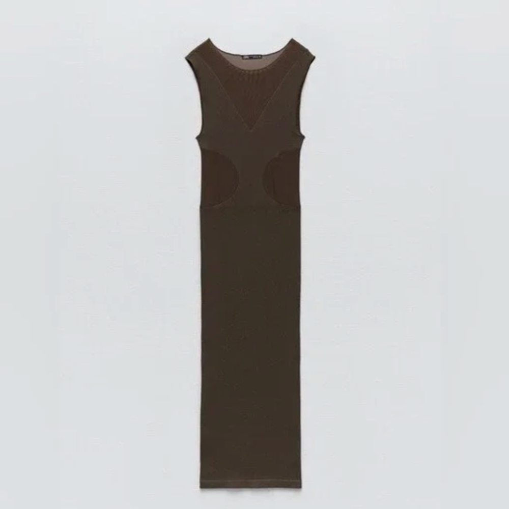 Zara Seamless Tull Midi Dress Brown